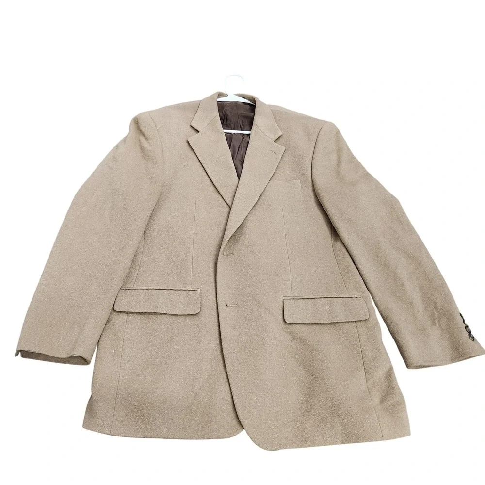 Chaps Sport Coat Mens 46 Beige Regular Fit Single Breasted Blazer Jacket Lined